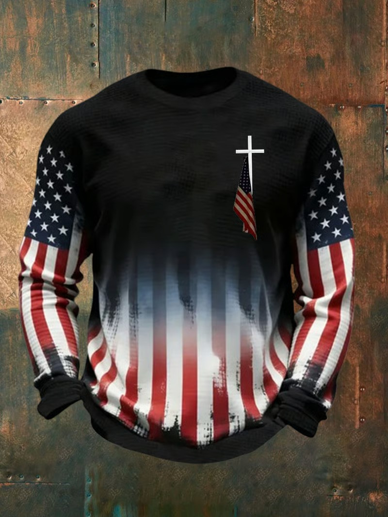 One Nation Under God American Flag Cross Long Sleeve Shirt Patriotic Christian Top Best Gift For All Believers