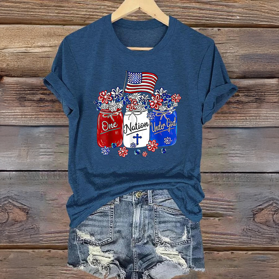 One Nation Under God American Flag V-Neck Shirt Independence Day Shirt Patriotic Gift