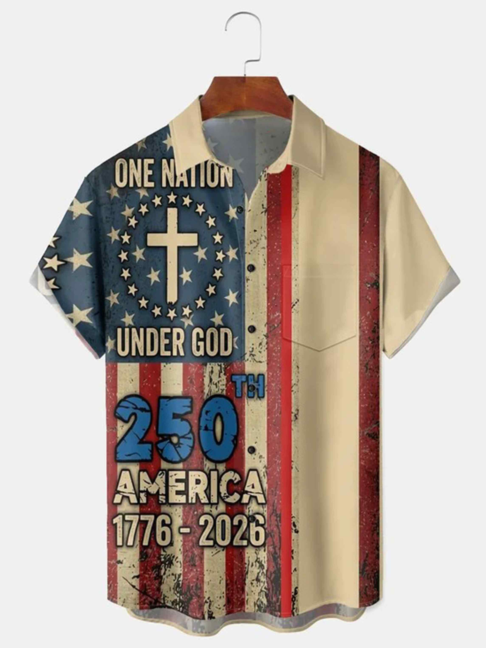 One Nation Under God Button Shirt 250th America 1776 2026 Clothing Patriotic Gift