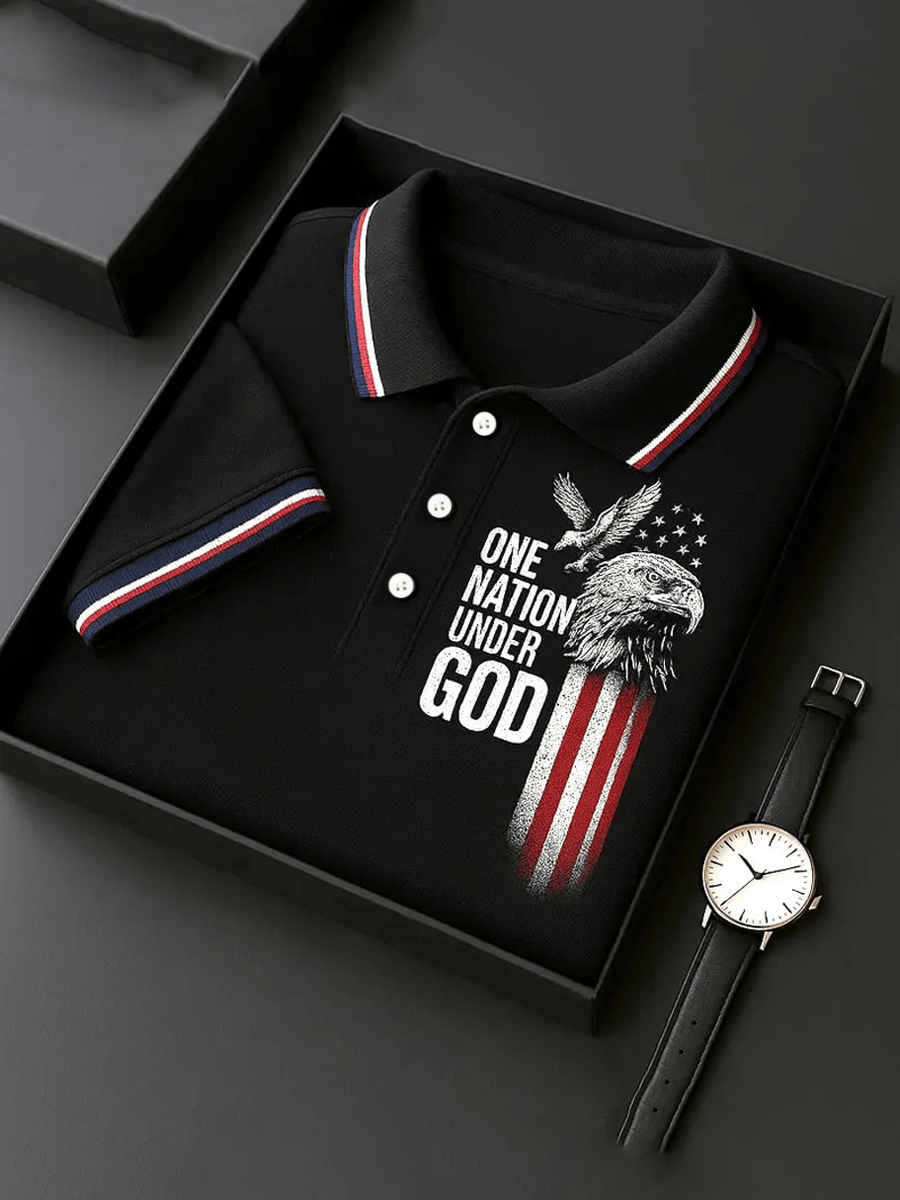 One Nation Under God Eagle Polo Shirt Patriotic USA Christian Clothing Gift For Men