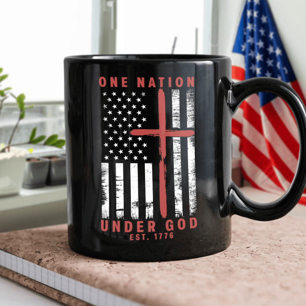 One Nation Under God Est 1776 Black Mug Christian Cup Unique Gift For Father