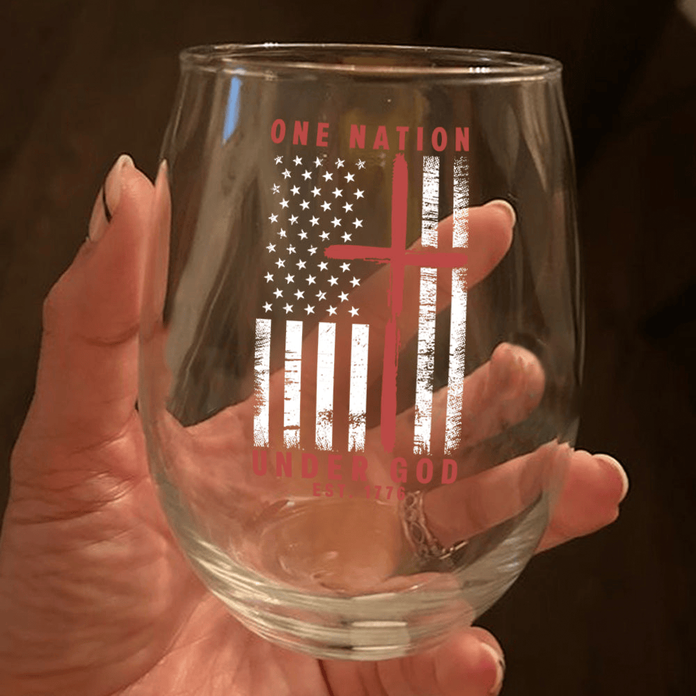 One Nation Under God Est 1776 Freedom Wine Glass Fourth Of July Gift For Christians