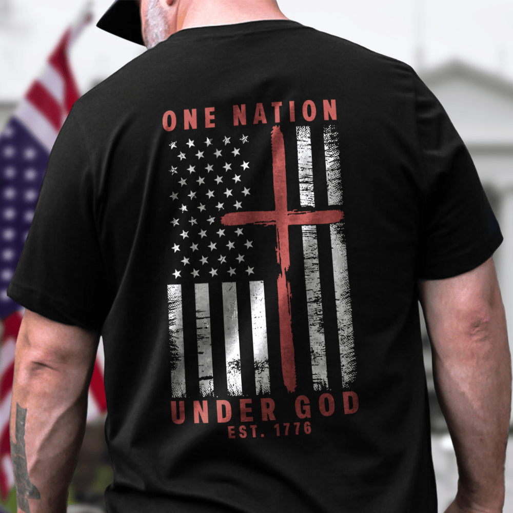 One Nation Under God Est 1776 T-Shirt American Flag Art Shirt Patriotic Gifts For Father
