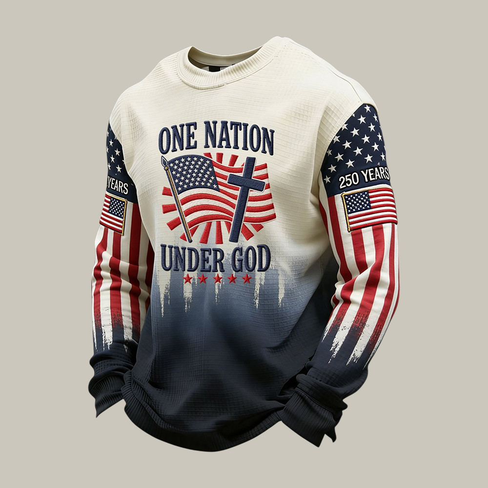 One Nation Under God Long Sleeve Shirt US 250 Years Apparel Patriotic Gift