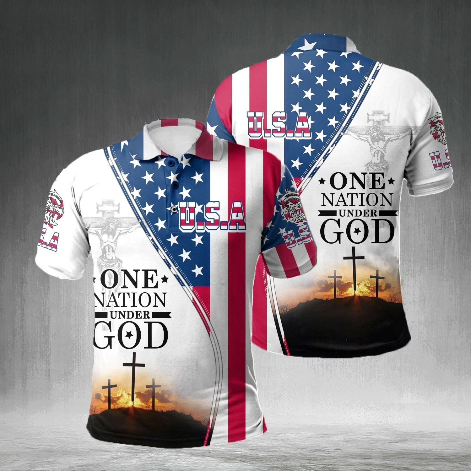 One Nation Under God Patriotic American Flag Polo Shirt Gifts For Father