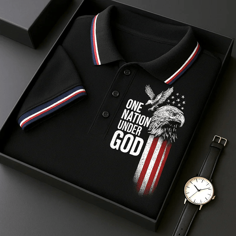 One Nation Under God Polo Shirt Mens American Flag Eagle Print Shirt Patriotic Gift