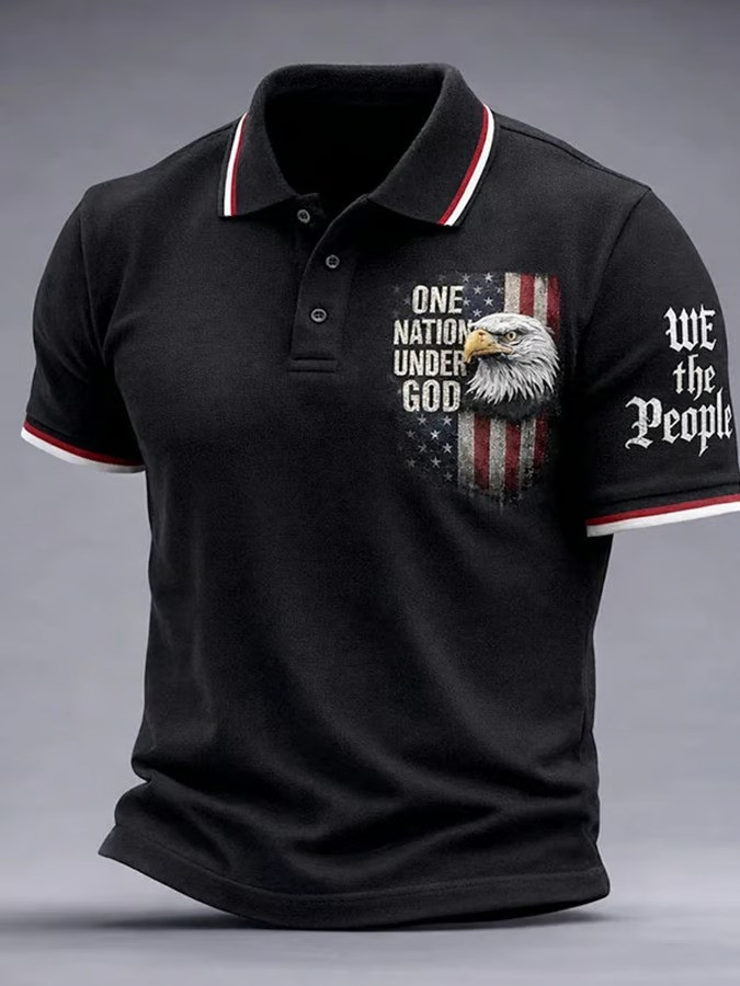 One Nation Under God Polo Shirt USA Flag Eagle Shirt Independence Day Shirt Gift For Dad