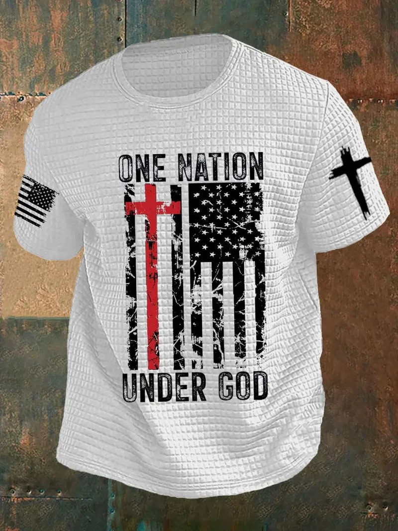 One Nation Under God T-Shirt American Christian Faith Apparel Patriotic Cross Gift For Supporters