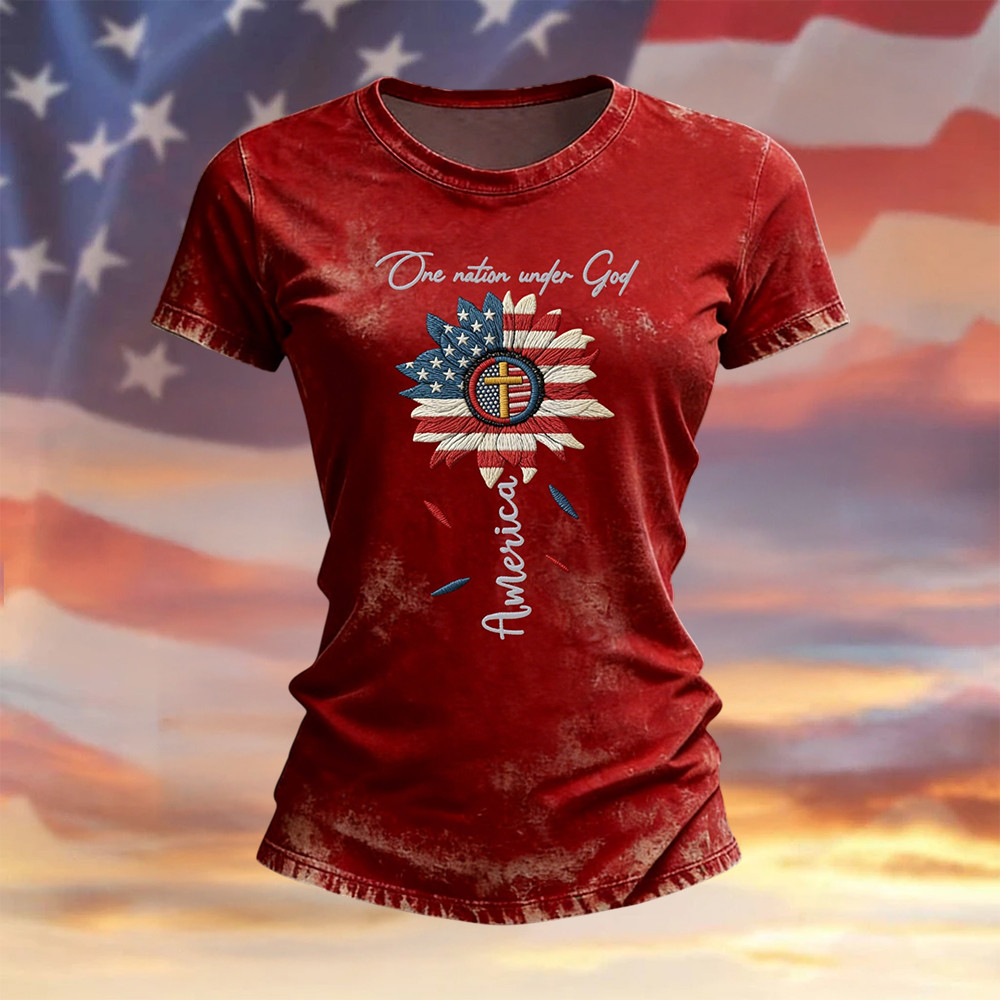 One Nation Under God T-Shirt Independence Day 2026 Clothes Patriotic Gift For Christians