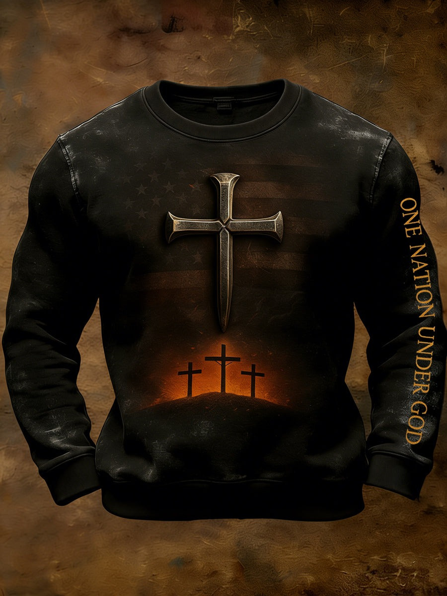 One Nation Under God Wash Sweatshirt Christian Faith Men's Pullover Gift For Husband