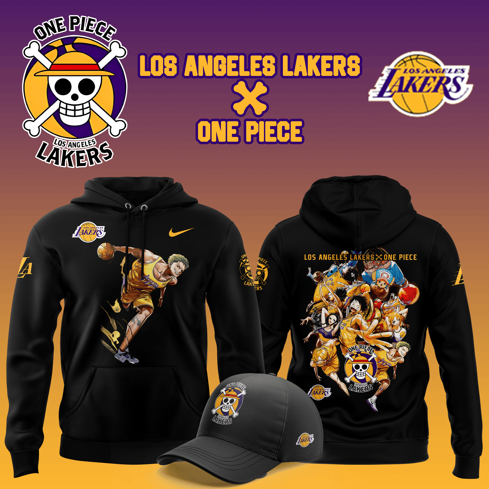 One Piece Los Angeles Lakers Hoodie Unique Gifts For Basketball Lovers
