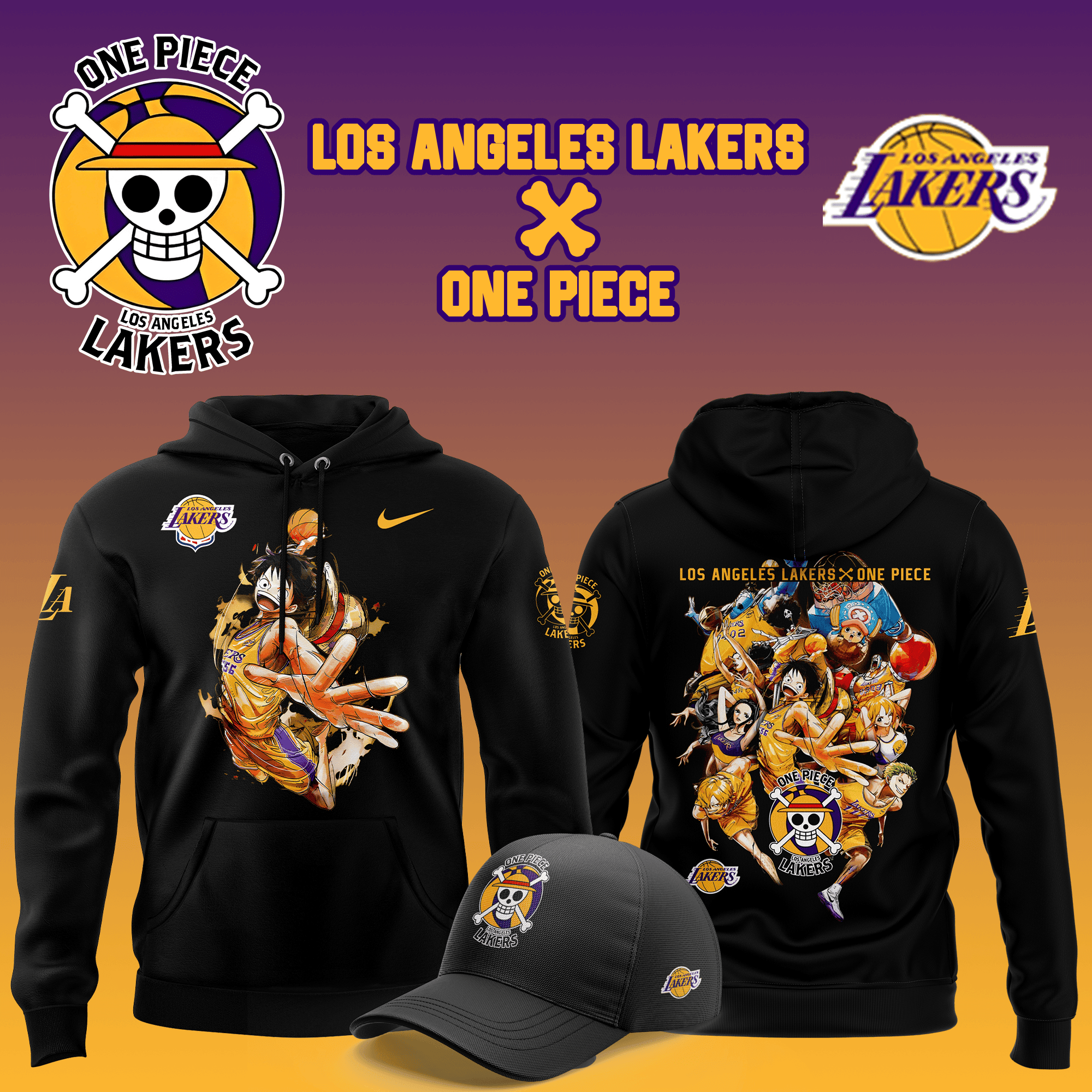 One Piece Luffy Los Angeles Lakers Hoodie Cool Gifts For Basketball Lovers