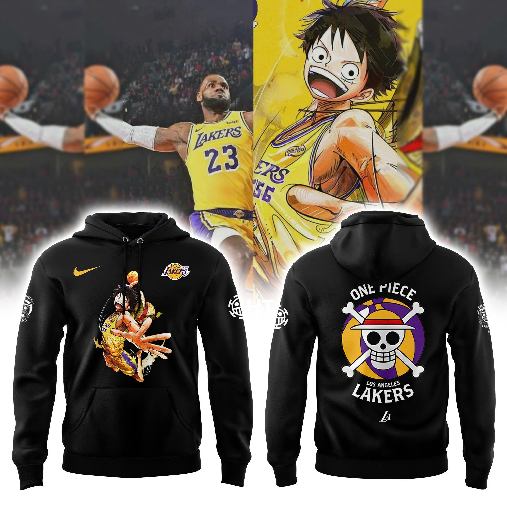 One Piece Luffy X Los Angeles Lakers Hoodie Unique Gifts For Basketball Lovers