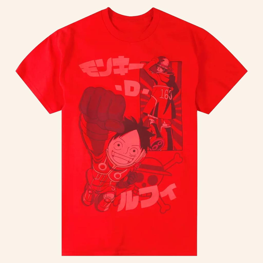 One Piece Merch Luffy Tonal Red T-Shirt Best Anime Fan Gifts