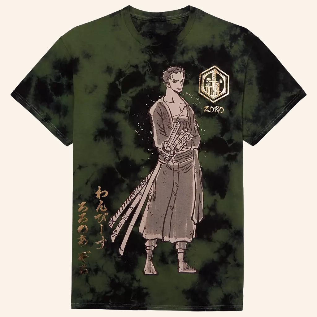 One Piece Merch Zoro Foil Tie Dye T-Shirt Cool Gifts For Anime Lovers