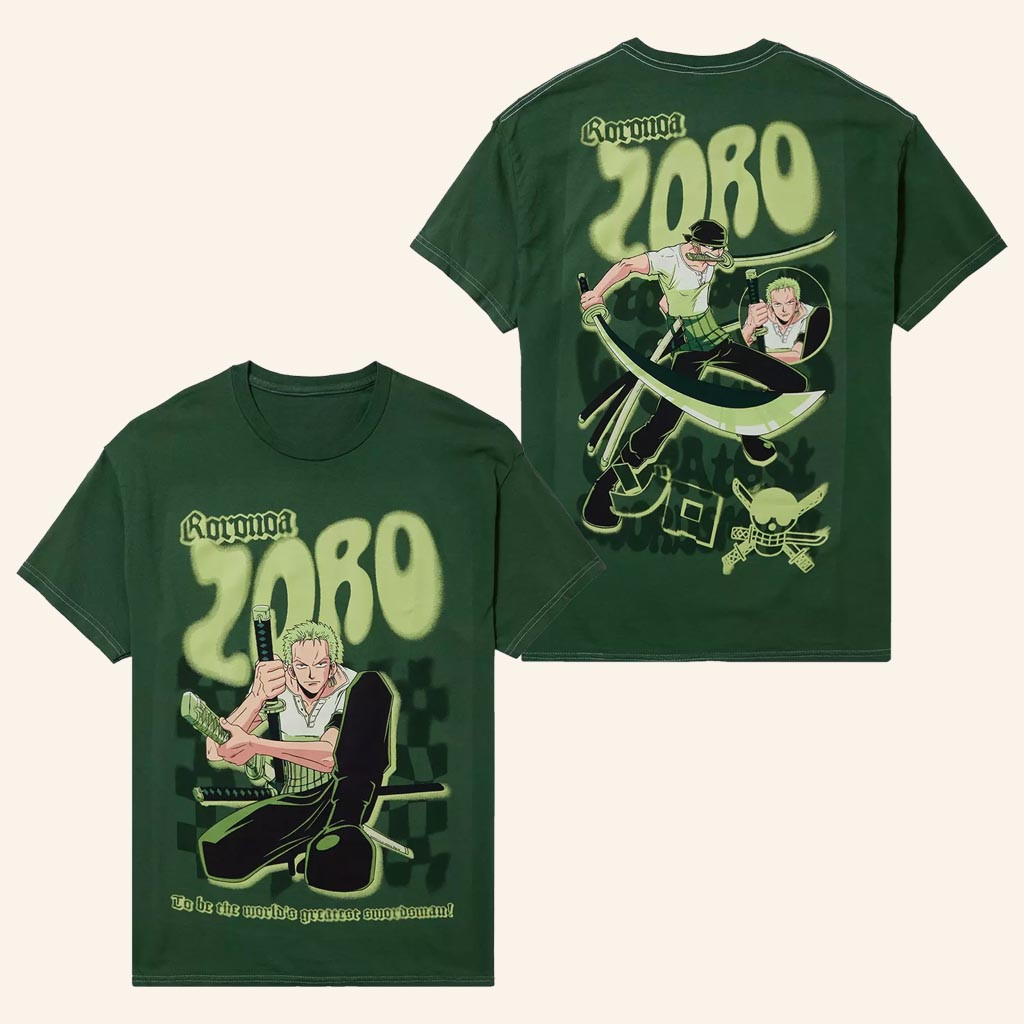 One Piece Merch Zoro Graffiti Checker T-Shirt Unique Gifts For Anime Lovers