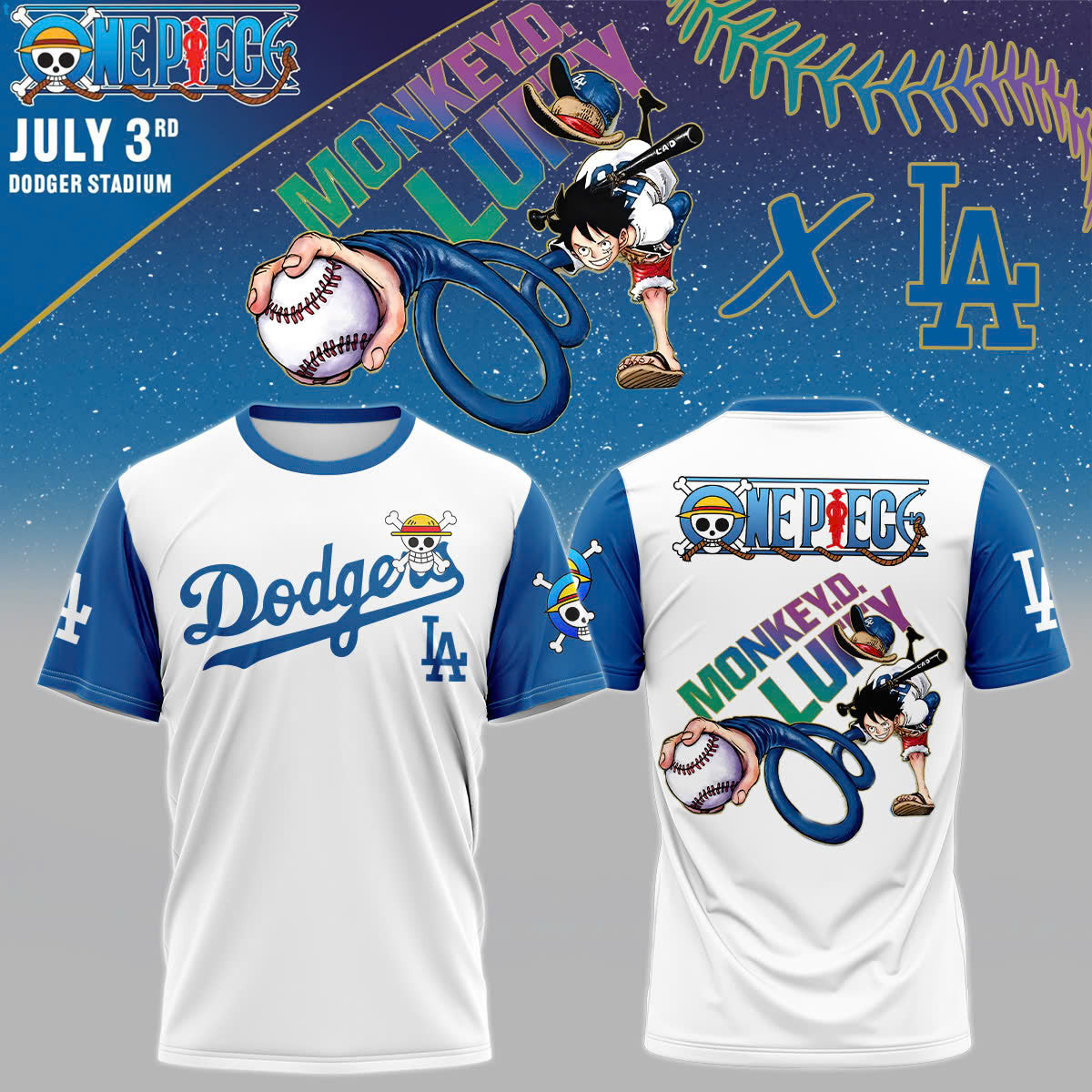 ONE PIECE Night x Los Angeles Raglan T-Shirt Gifts For Baseball Fans