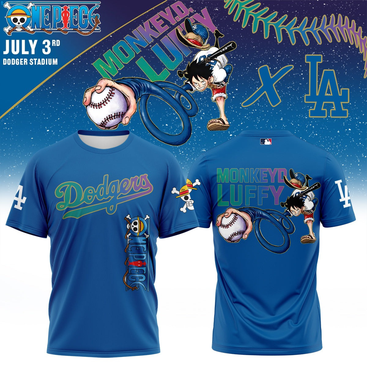 ONE PIECE Night x Los Angeles T-Shirt Gifts For Baseball Lovers