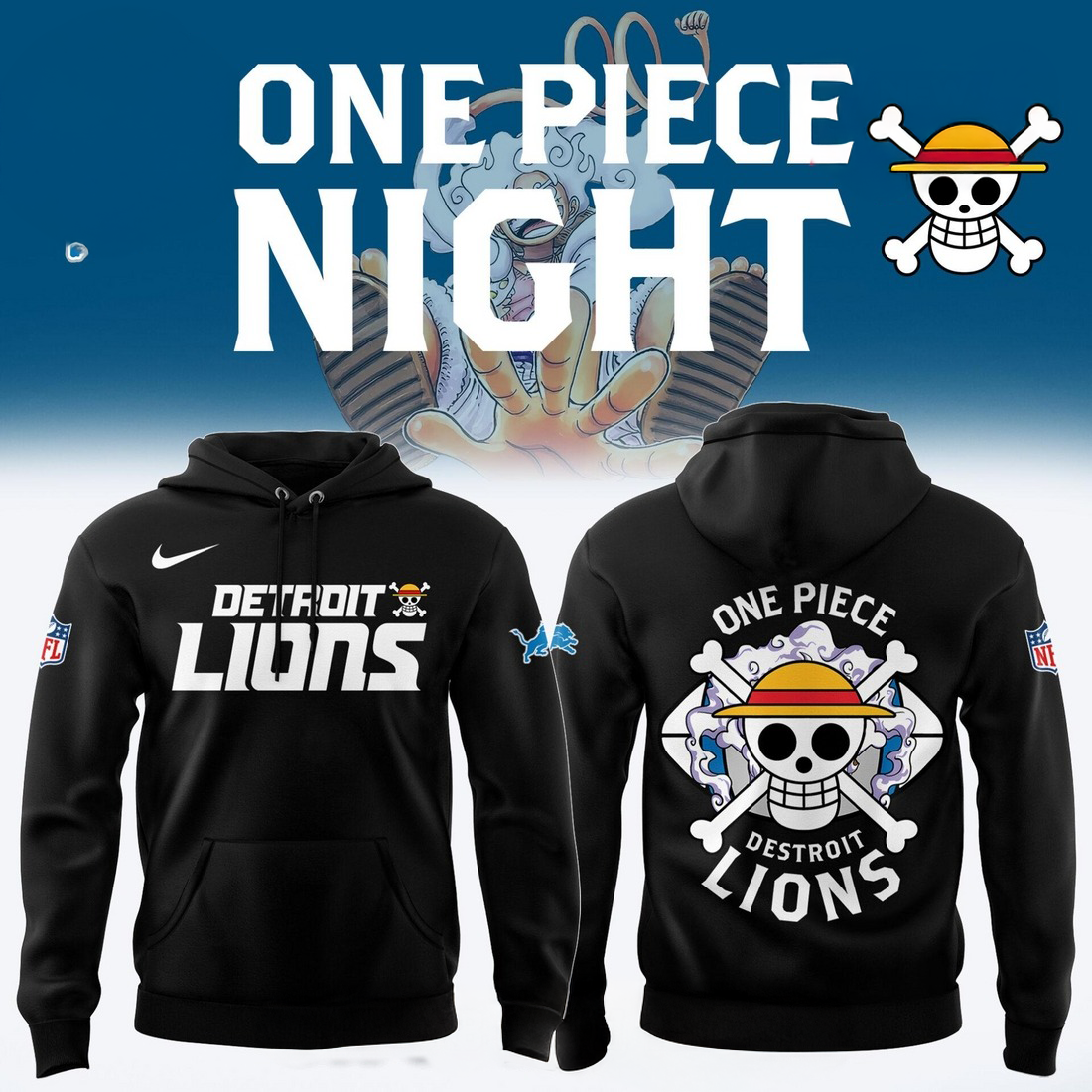 One Piece X Detroit Lions Limited Edition Hoodie Best Football Coach Gift Ideas