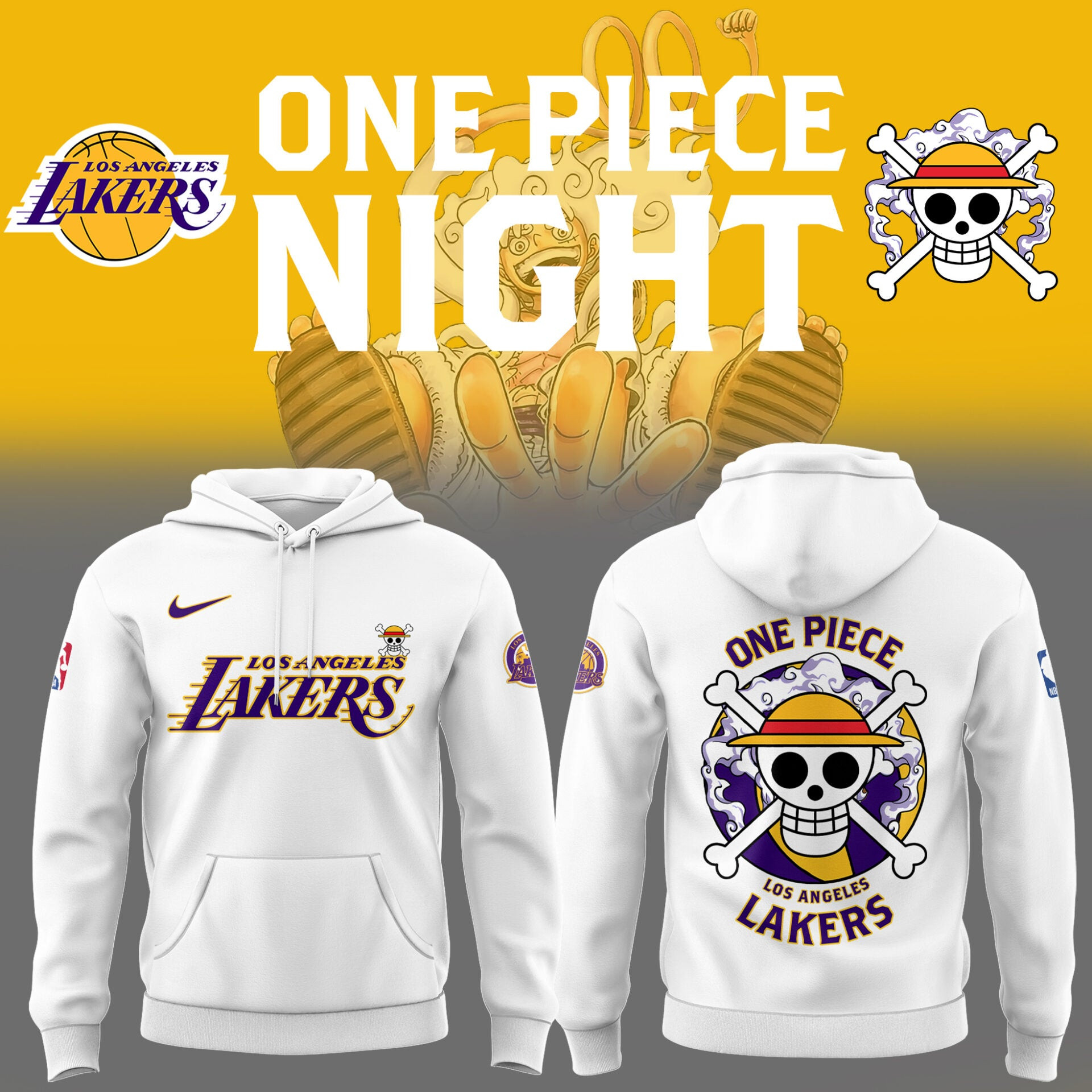 One Piece X Los Angeles Lakers Hoodie Cool Gifts For Basketball Fans