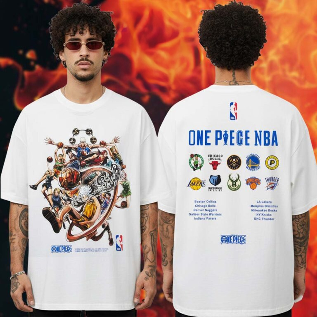One Piece x NBA Collab Collection Merch Characters T-Shirt Gifts For Basketball Lovers