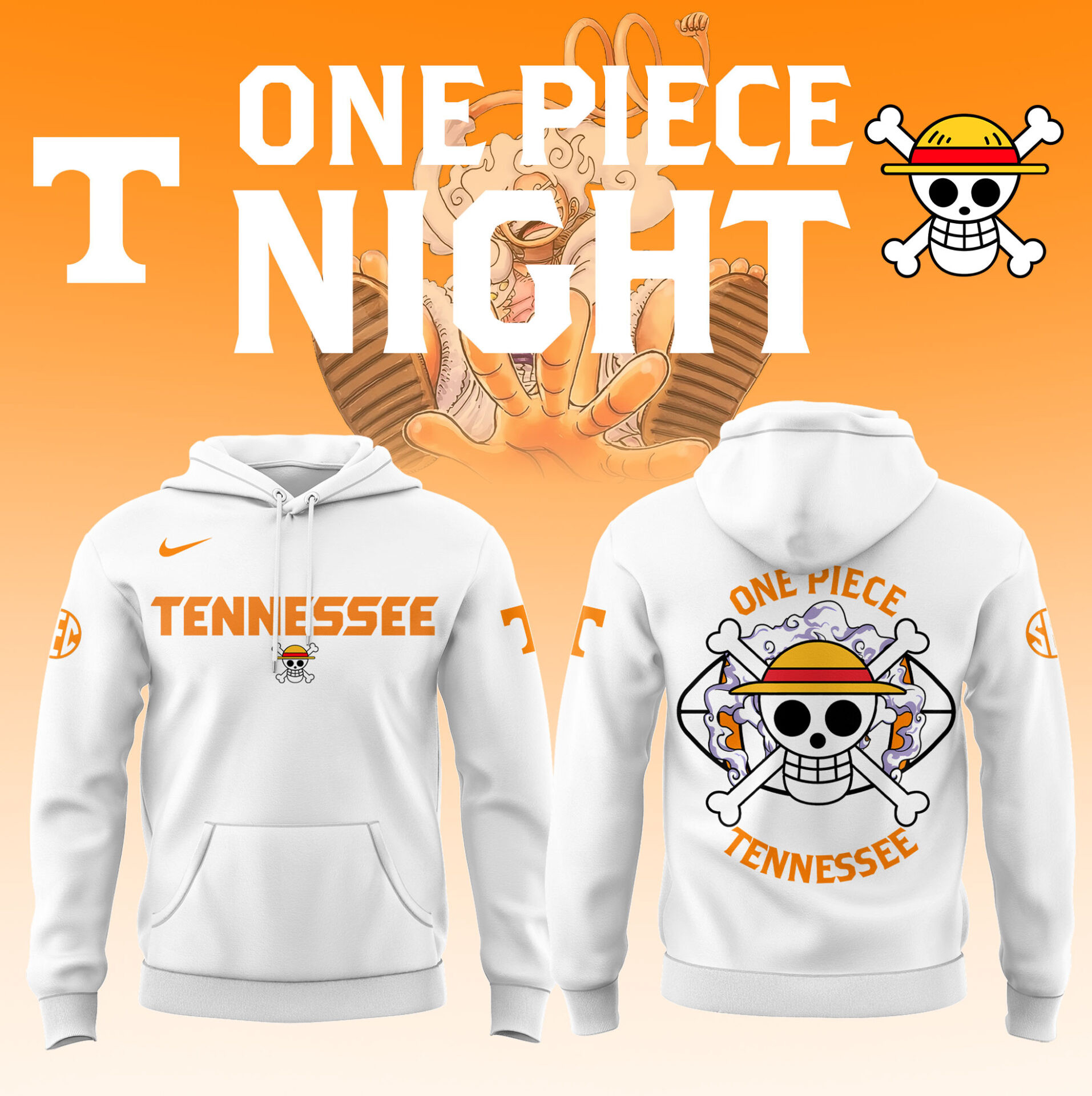 One Piece x Tennessee Hoodie Tennessee Volunteers Merch One Piece Lover Gift
