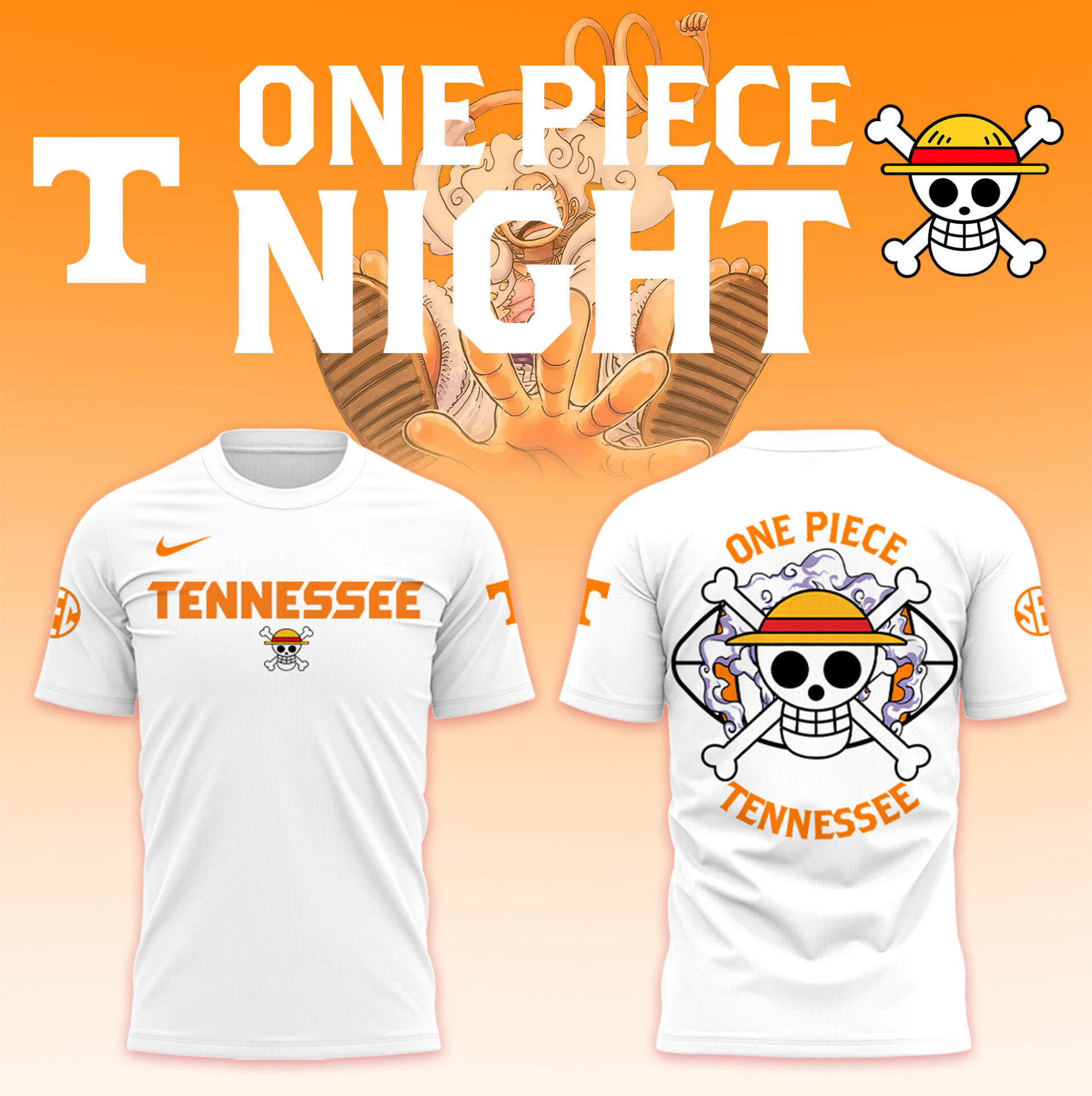 One Piece x Tennessee T-Shirt Tennessee Volunteers Merch One Piece Lover Gift For Boyfriend