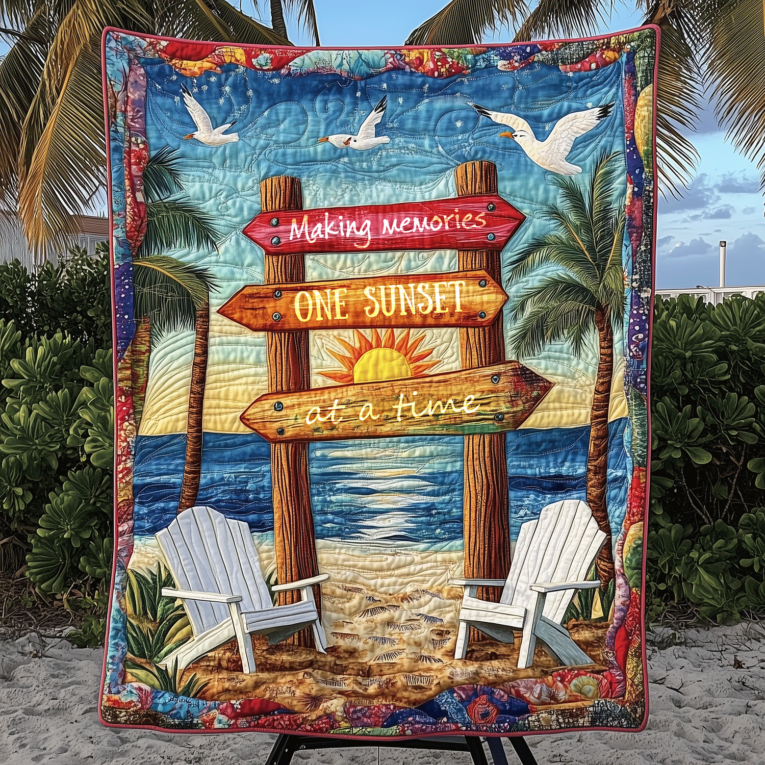 One Sunset At A Time Quilted Blanket Cool Throw Blanket Gift Ideas For Ocean Lovers