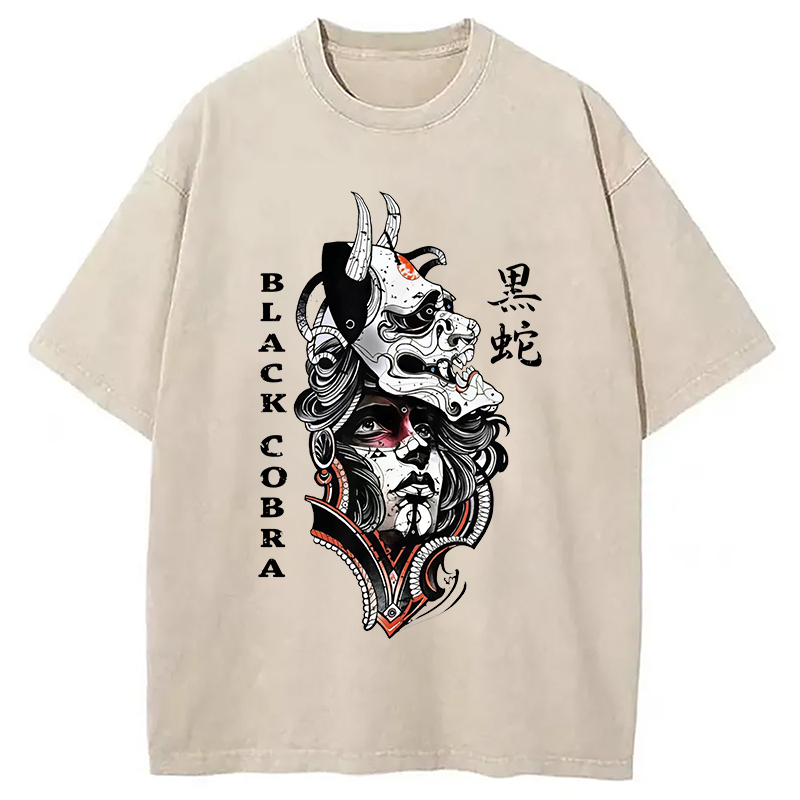 Oni Devil Hannya Mask Vintage Washed T-Shirt Retro Streetwear Graphic Top Gifts For Sister