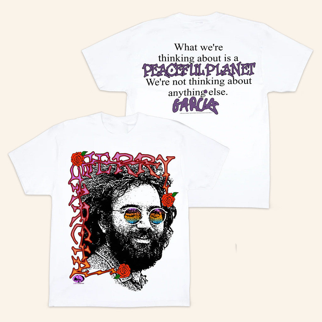 Online Ceramics Merch Jerry Garcia Peaceful Planet White T-Shirt Gifts For Dad Online Ceramics Merch Jerry Garcia Peaceful Planet White T-Shirt Gifts For Dad