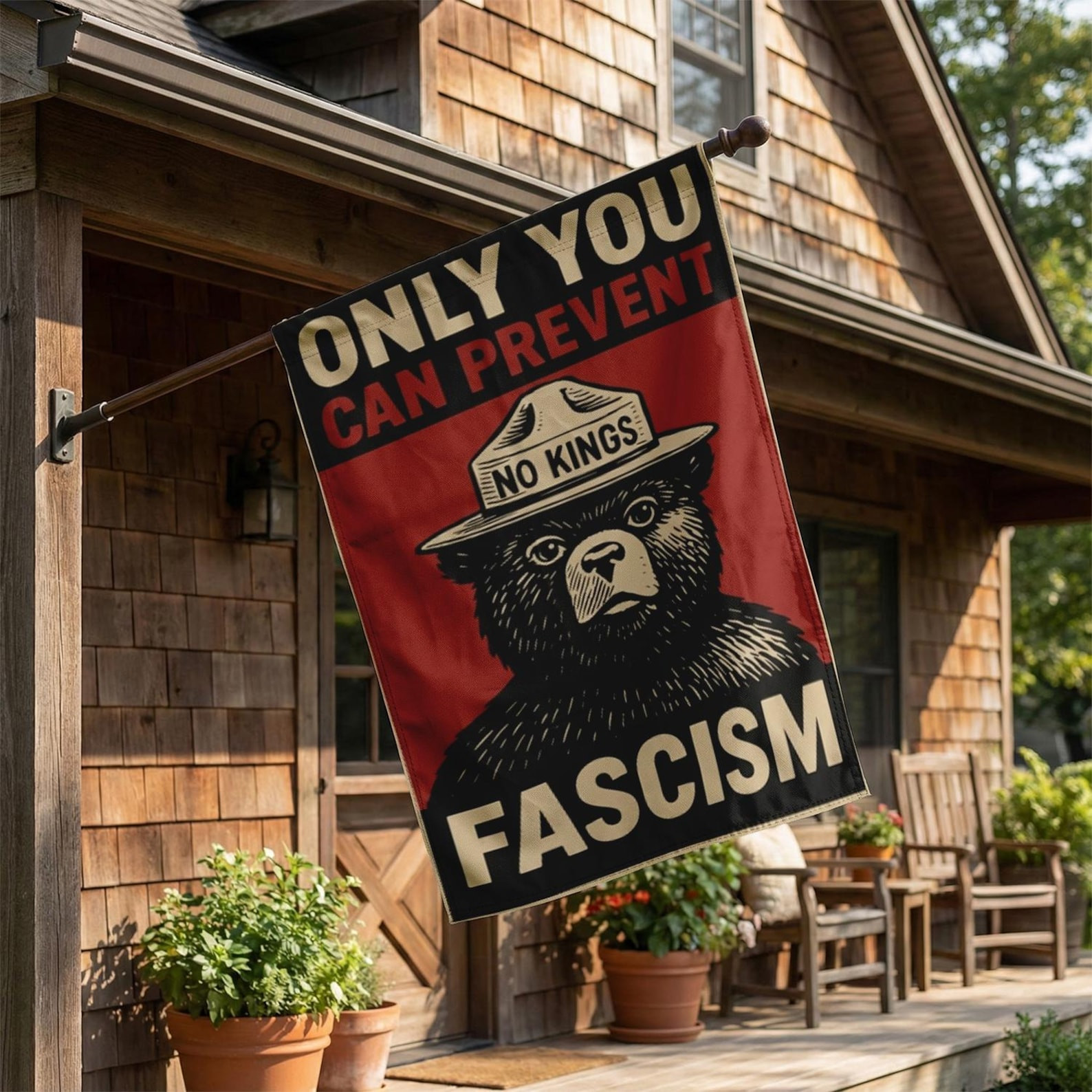 Only You Can Prevent Fascism Flag No Kings Bear Garden Flag Activist Outdoor Decor