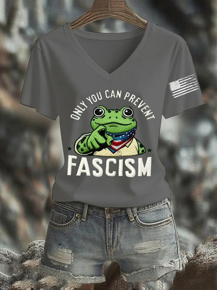 Only You Can Prevent Fascism V-Neck Shirt Portland Frog Protest Merch Gifts For Her