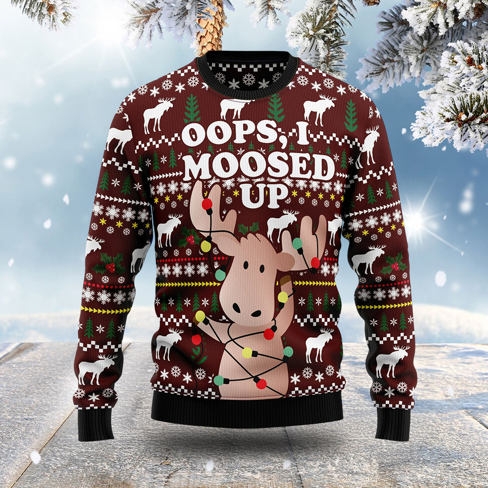 Oops Moosed Up Christmas Ugly Sweater Holiday Clothing Xmas Gifts For Moose Lovers