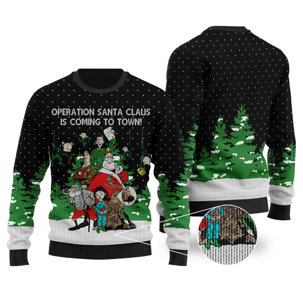 Operation Santa Claus Arthur Christmas Ugly Christmas Sweater Black Lovely Christmas Sweater Gift for Mom or Grandma