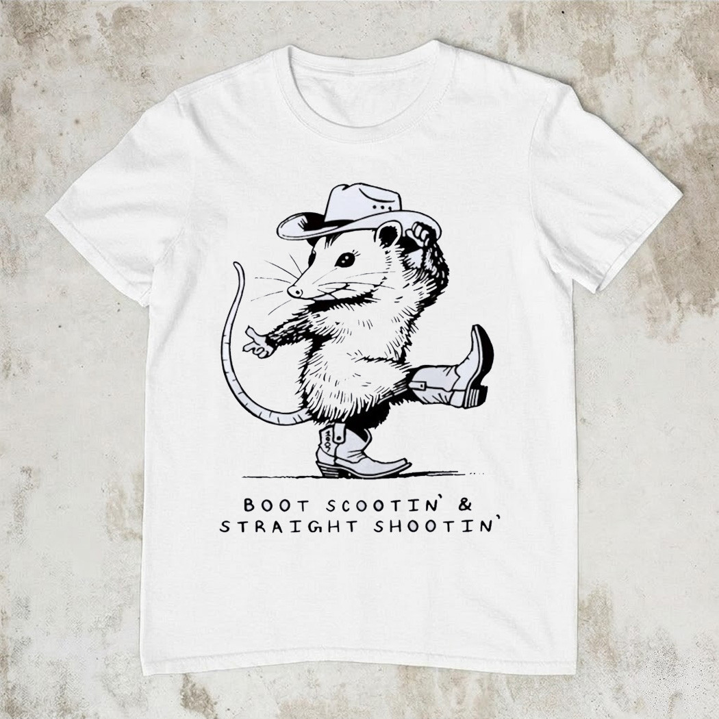 Opossum Boot Scootin And Straight Shootin T-Shirt Funny Western Cowboy Trending Tee Gift For Friends
