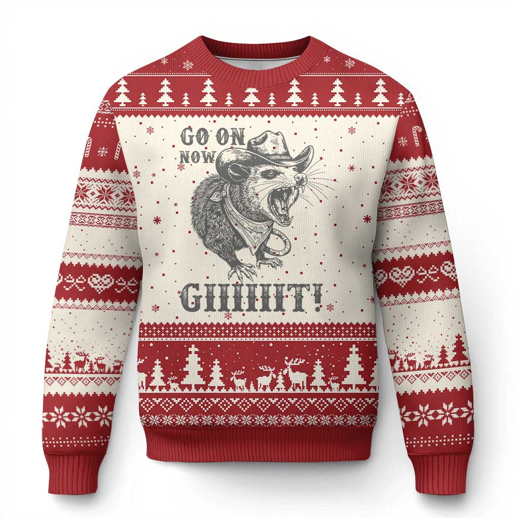 Opossum Cowboy Go On Now Git Ugly Christmas Sweater Ugly Xmas Jumper Gift For Teens