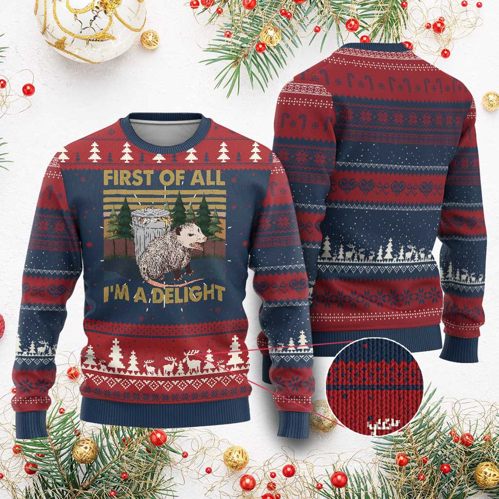 Opossum First Of All Ugly Christmas Sweater I'm A Delight Sweater Cozy Xmas Opossum Gifts