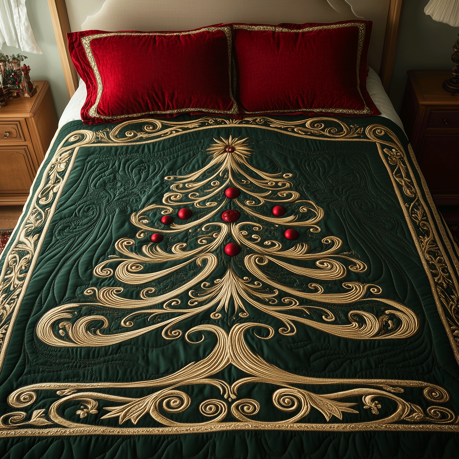 Opulent Christmas Tree Quilted Bedding Set Bed Covers Special Birthday Gifts For Mom