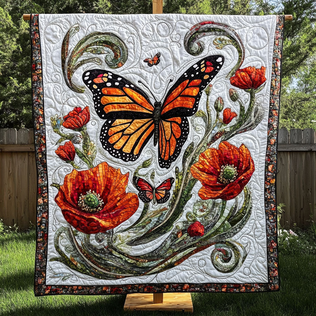 Orange Blooms Quilted Blanket Holiday Throw Blanket Novelty Butterfly Gifts