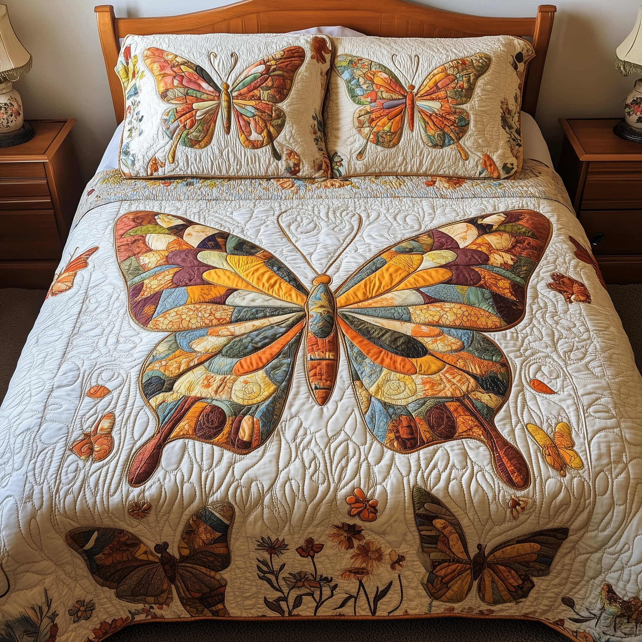 Orange Butterflies Quilted Bedding Set Christmas Bedding Set Christmas Gifts For Couples