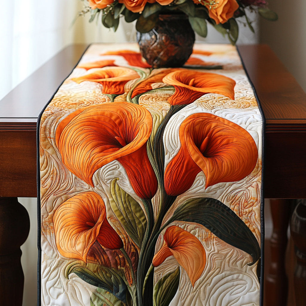 Orange Calla Elegance Quilted Table Runner Kitchen Table Decor Ideas Flower Lily Blossom Gifts