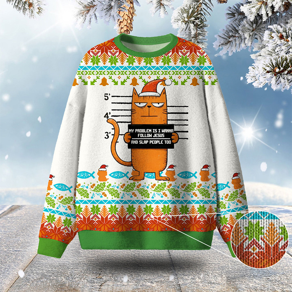 Orange Cat Ugly Christmas Sweater Funny Xmas Sweater Christmas Gifts For Cat Lovers