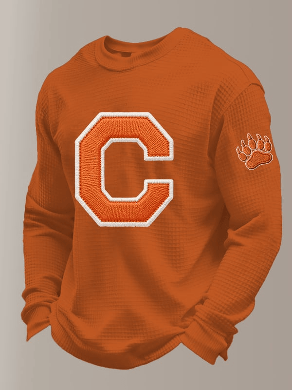 Orange Chicago Football Waffle Long Sleeve T-Shirt CB Pride Shirt Gifts For Football Fan