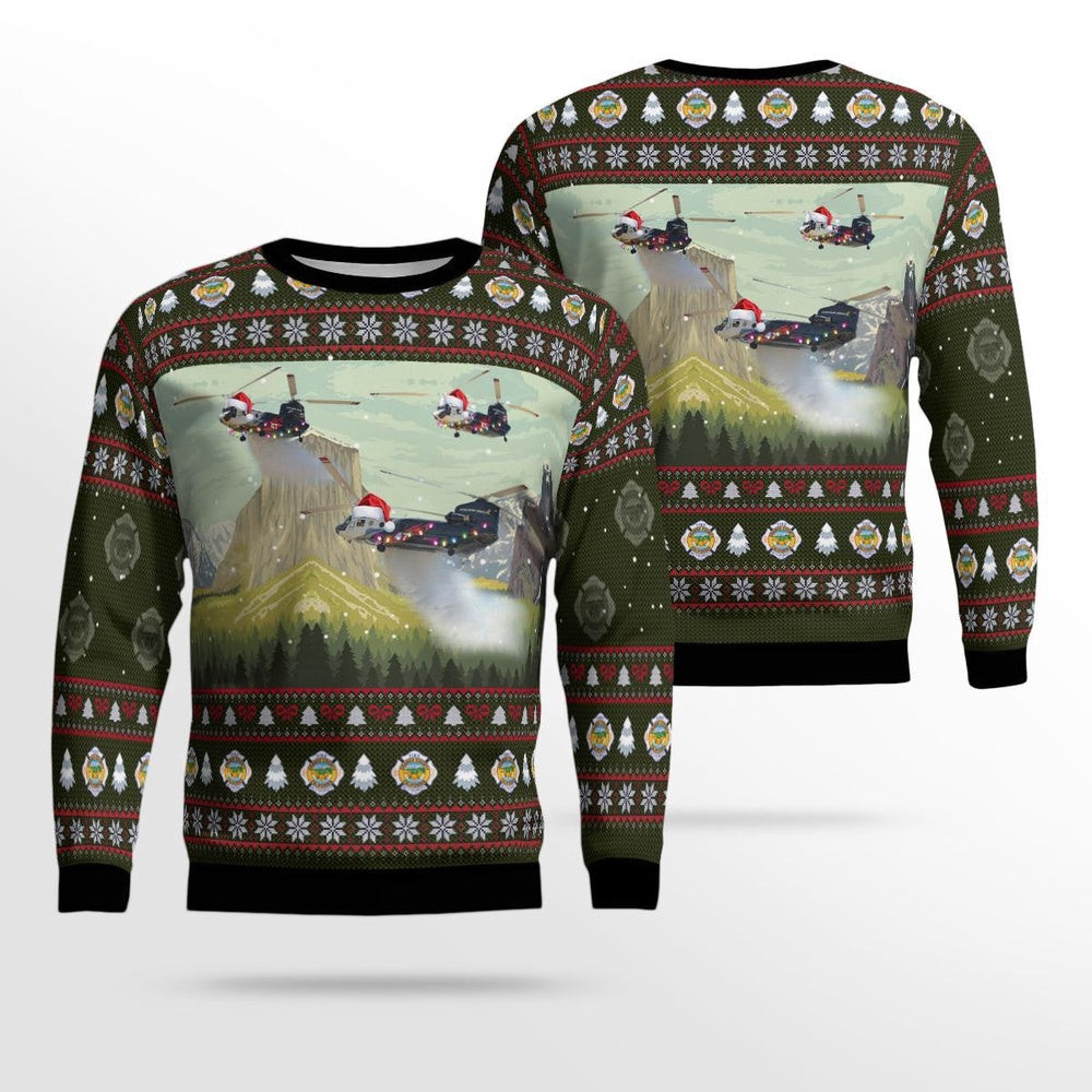 Orange County Fire Authority Boeing CH-7D Chinook Helicopter Christmas AOP Ugly Sweaters Christmas Unisex Sweaters Gift For Christmas
