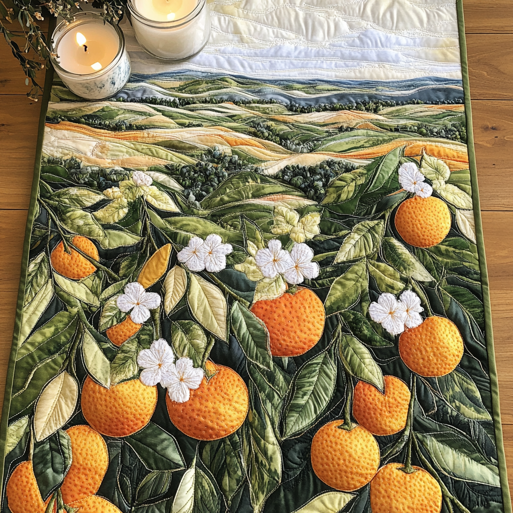 Orange Delight Quilted Table Runner Elegant Holiday Table Runners Gifts For Flower Enthusiasts