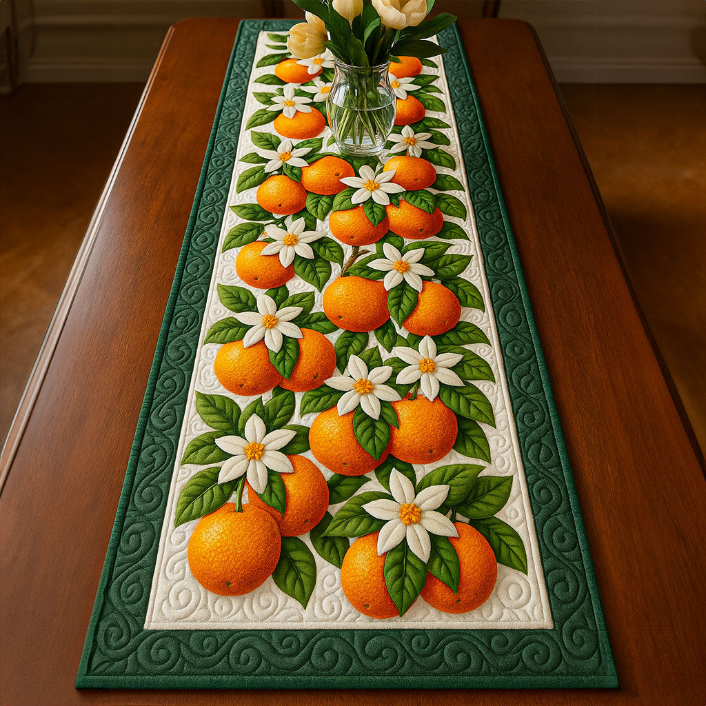 Orange Grove Elegance Quilted Table Runner Dining Table Decor Ideas Christmas Floral Gifts