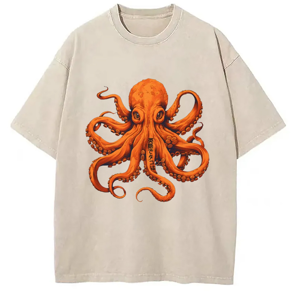 Orange Octopus Washed T-Shirt Everyday Comfort Graphic Shirt Gifts For Sister