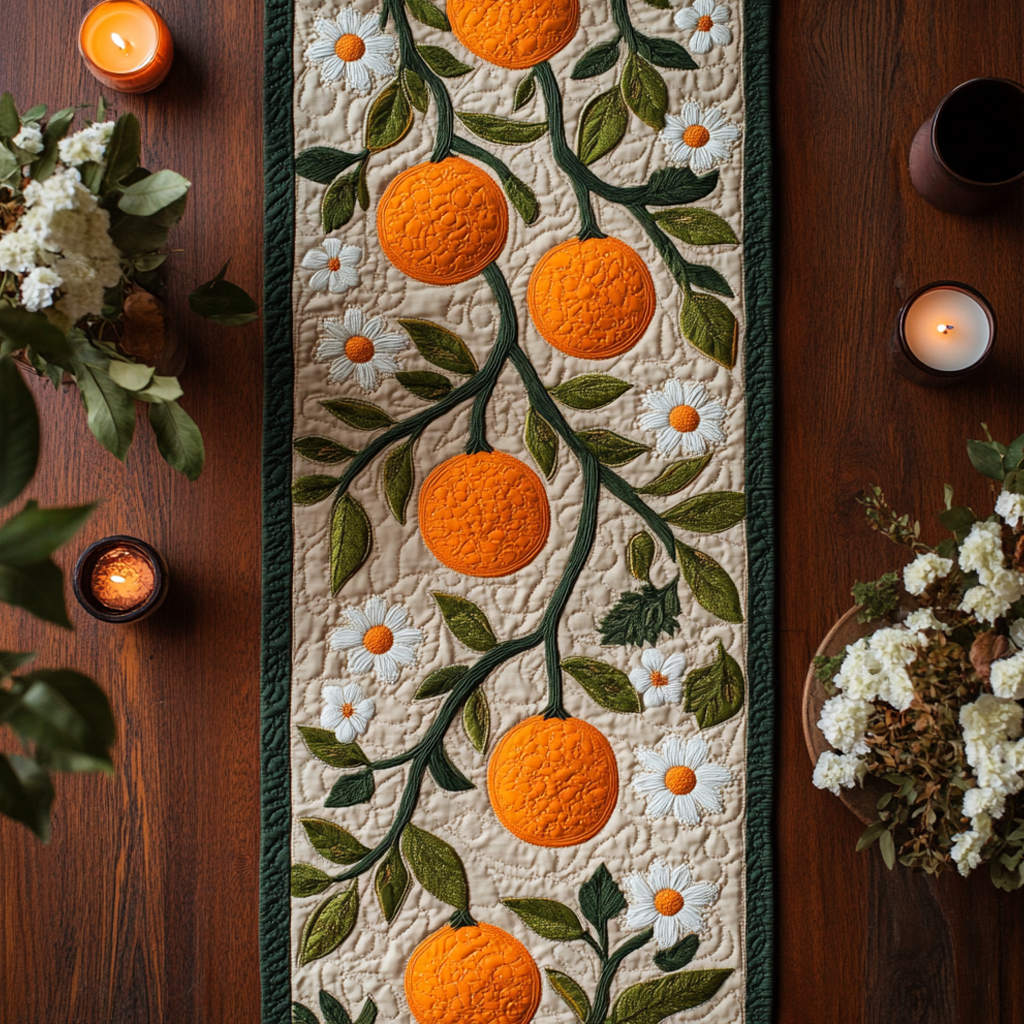 Orange Twist Quilted Table Runner Festive Table Runners Presents For Flower Lovers