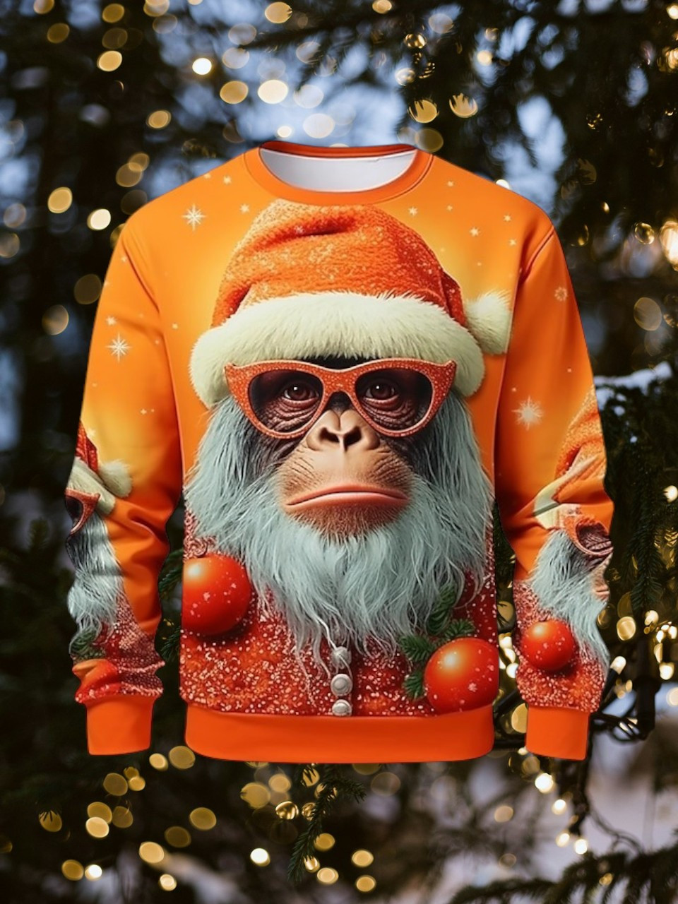 Orangutan Santa Christmas Sweatshirt Funny Clothes Christmas Holiday Gifts For Animal Lovers