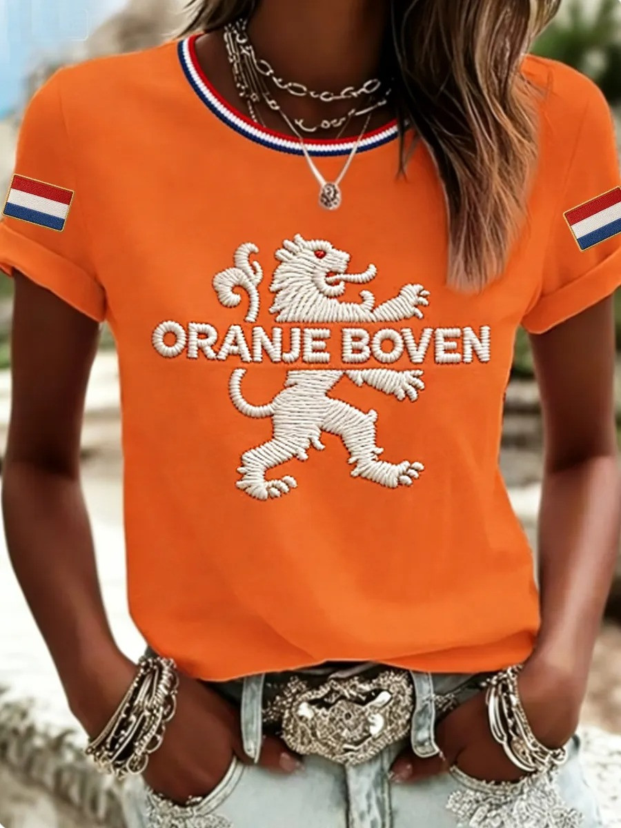 Oranje Boven Dutch Lion Embroidered T-Shirt Netherlands Fan Gear Koningsdag Best Gift For Dutch Fans